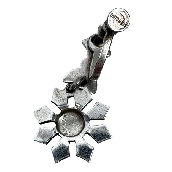 Vintage Sterling Silver Sunburst Drop Dangle Earrings Screw Back for Non-Pierced - Picture 4 of 6